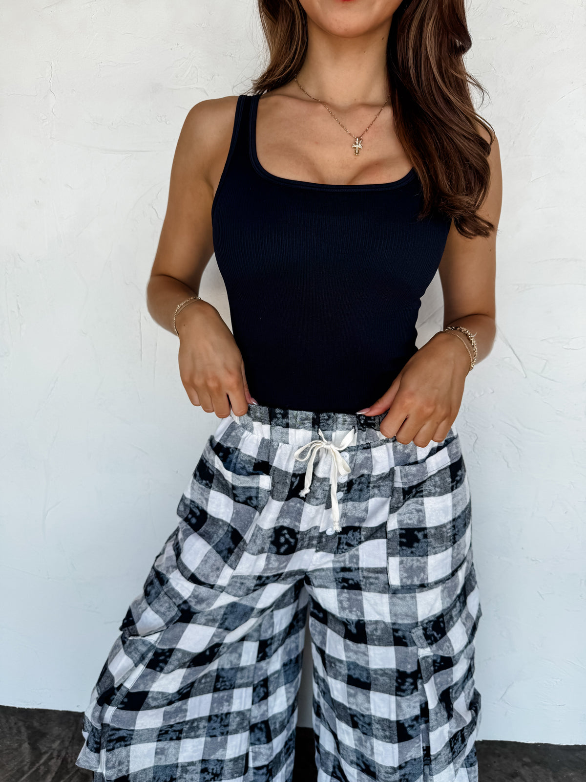 PLAID BEHAVIOR WIDE LEG PANTS