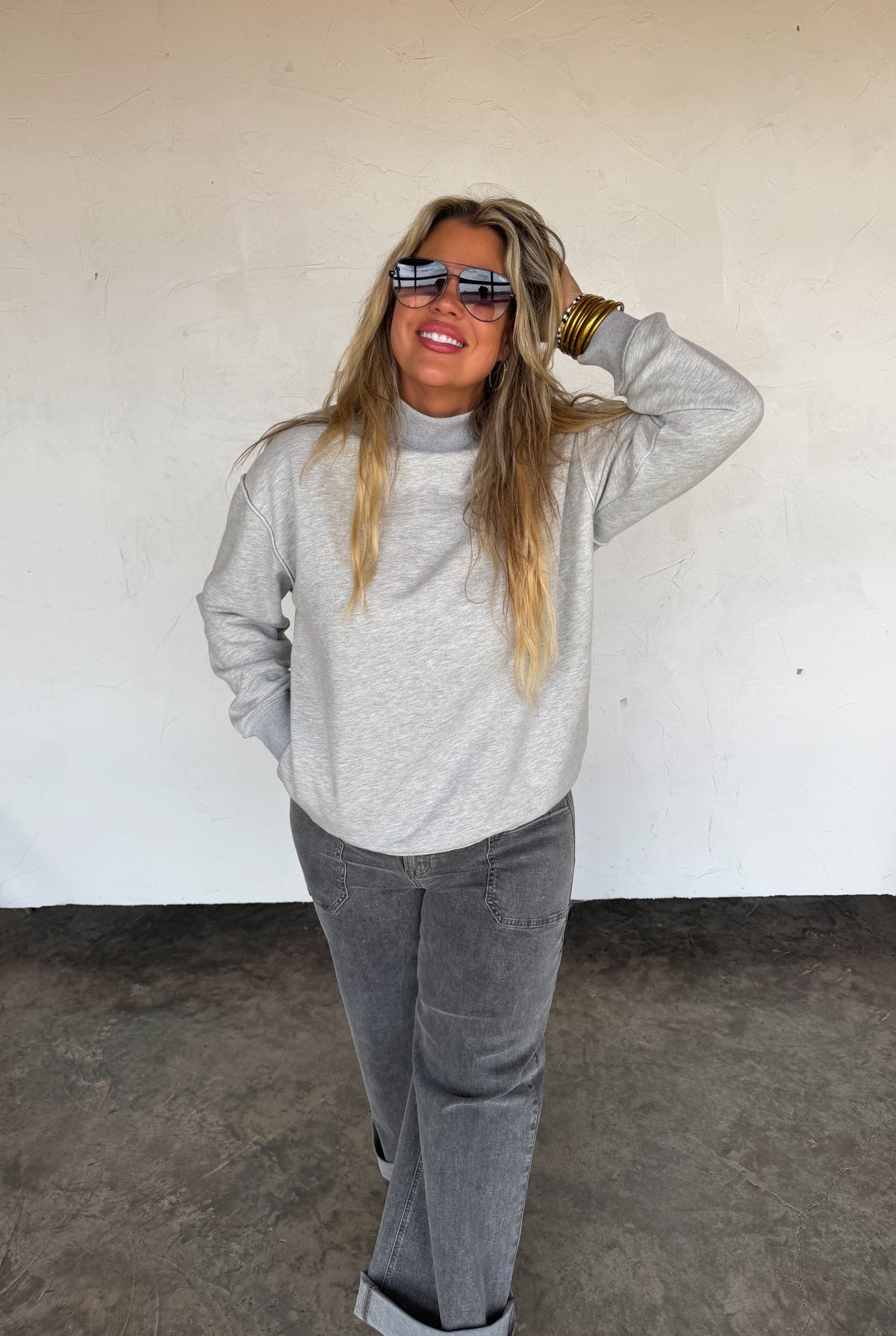 SPRING MOCK NECK POCKET PULLOVER