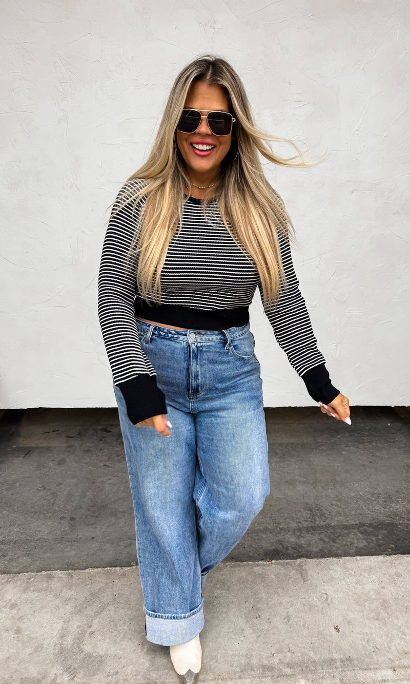 RAYNAA WAFFLE STRIPE TOP