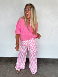 HADDIE  WIDE LEG CHECKER PANTS