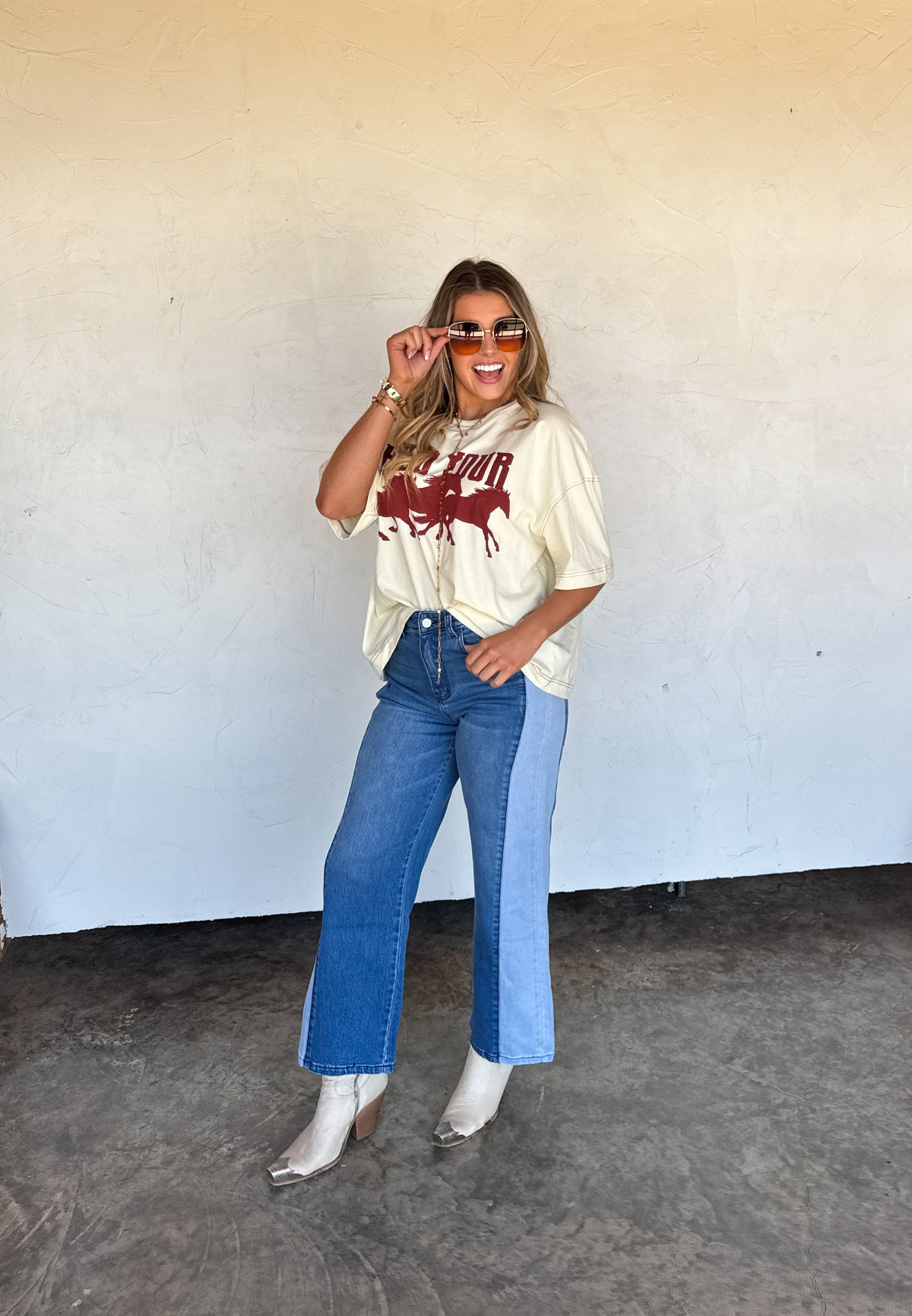 TWO TONE DENIM JEANS