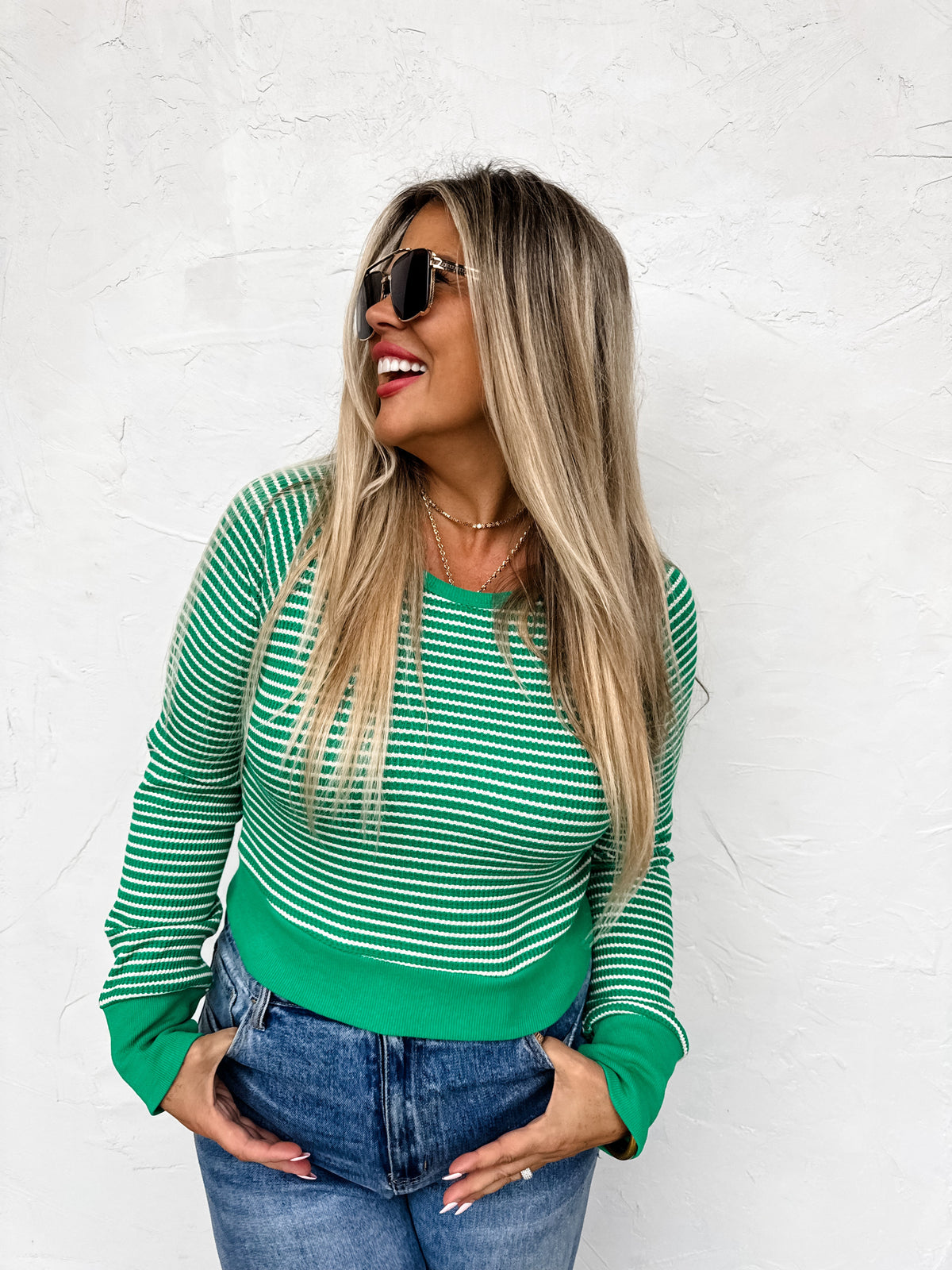 RAYNAA WAFFLE STRIPE TOP