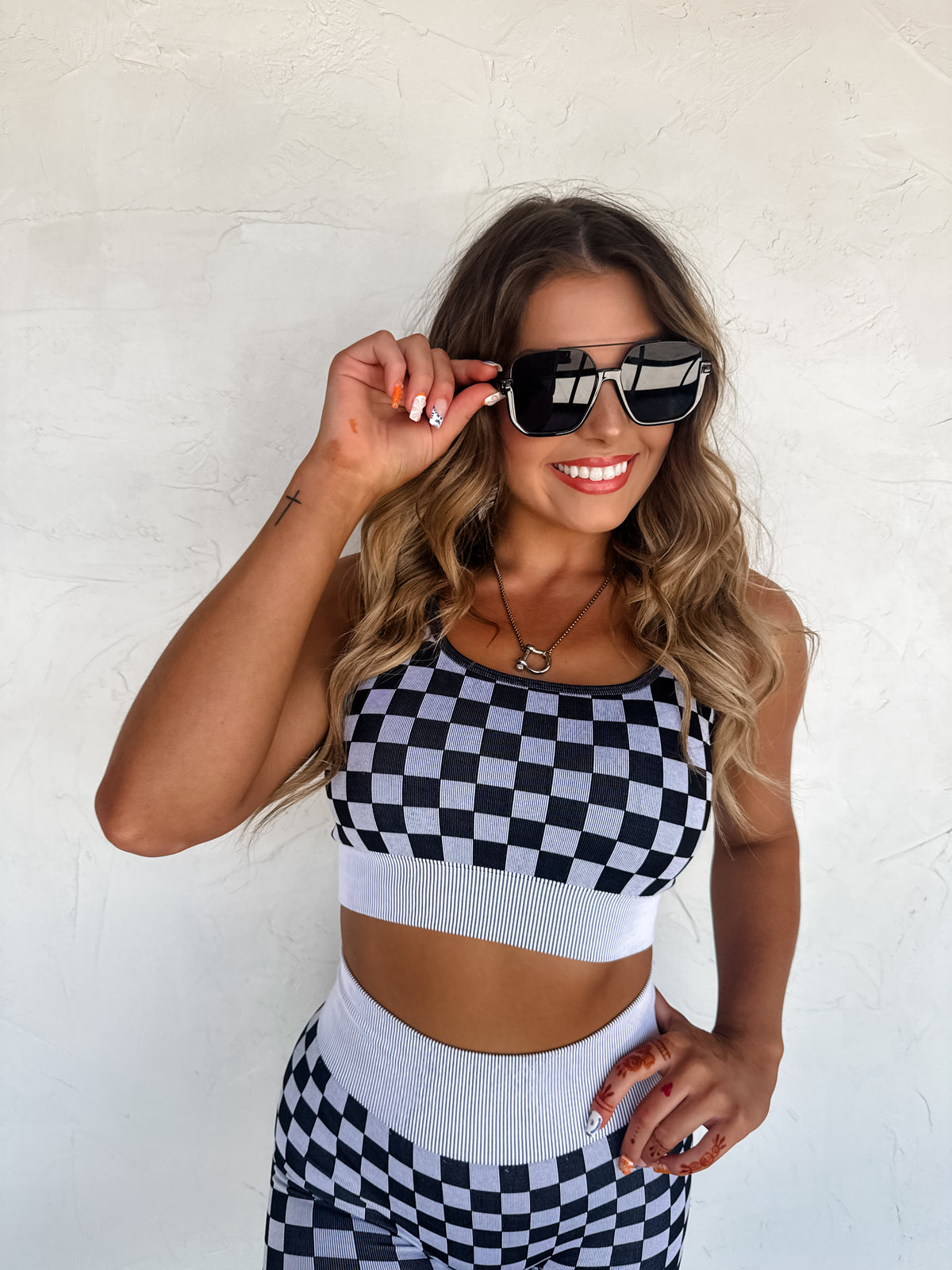 CHECKER BRA & BIKER SHORT SET