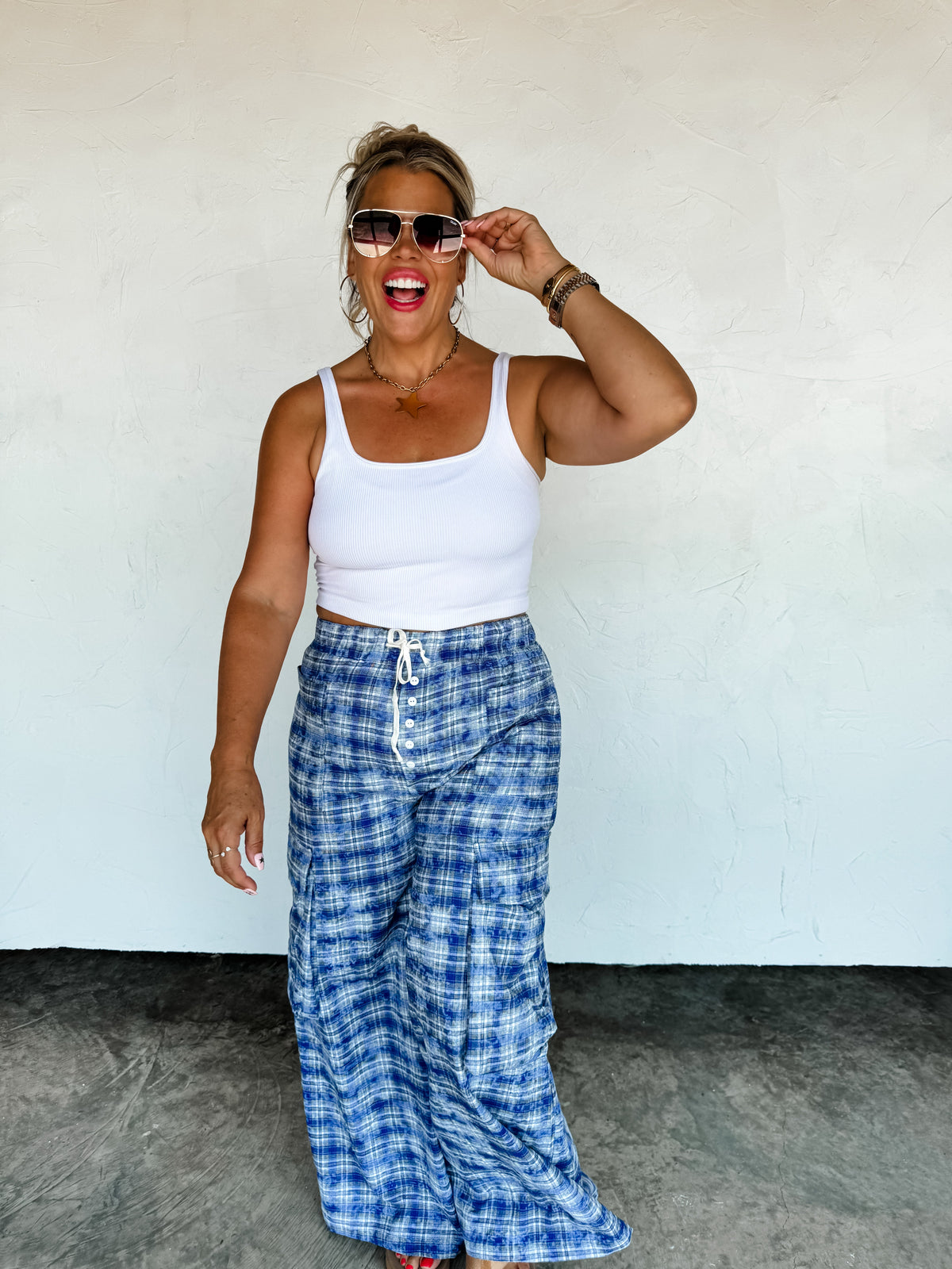 PLAID BEHAVIOR WIDE LEG PANTS