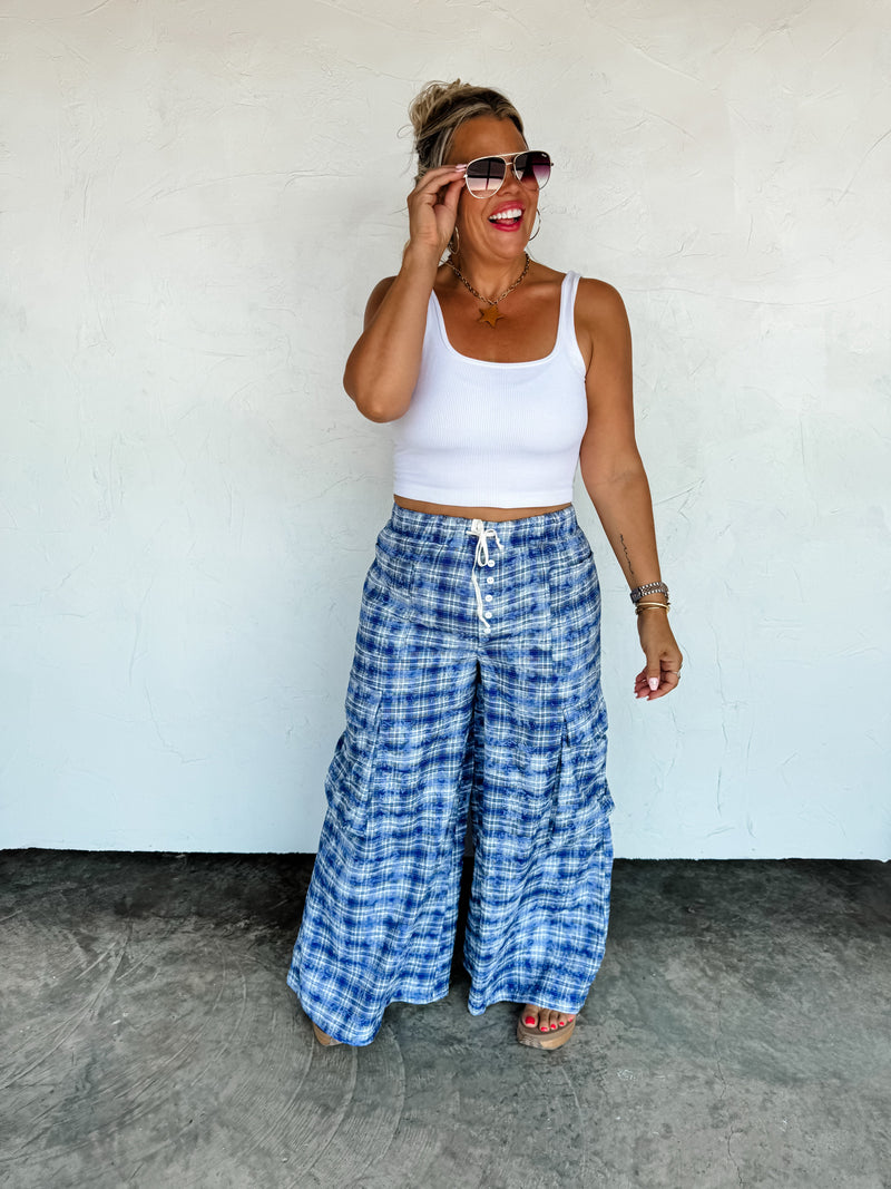 PLAID BEHAVIOR WIDE LEG PANTS