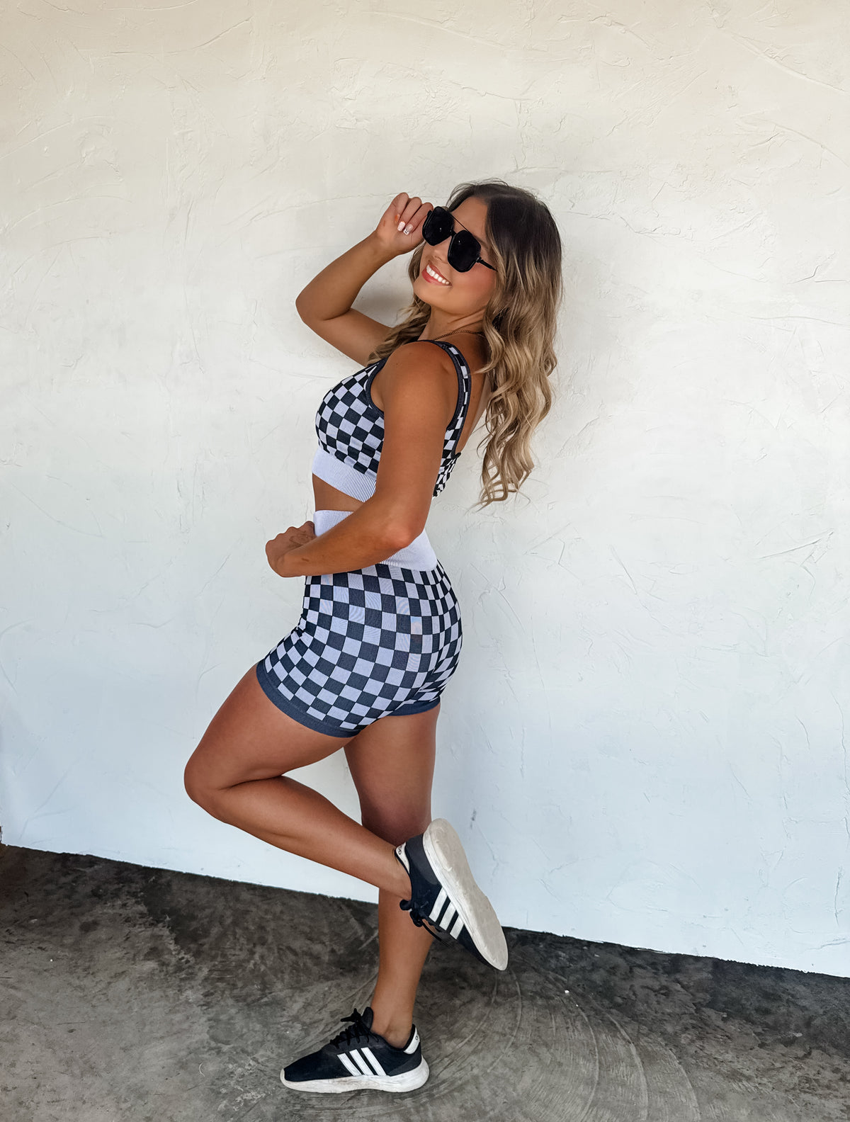 CHECKER BRA & BIKER SHORT SET