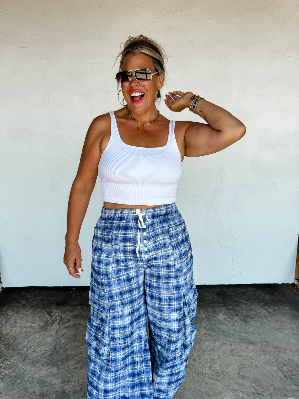 PLAID BEHAVIOR WIDE LEG PANTS