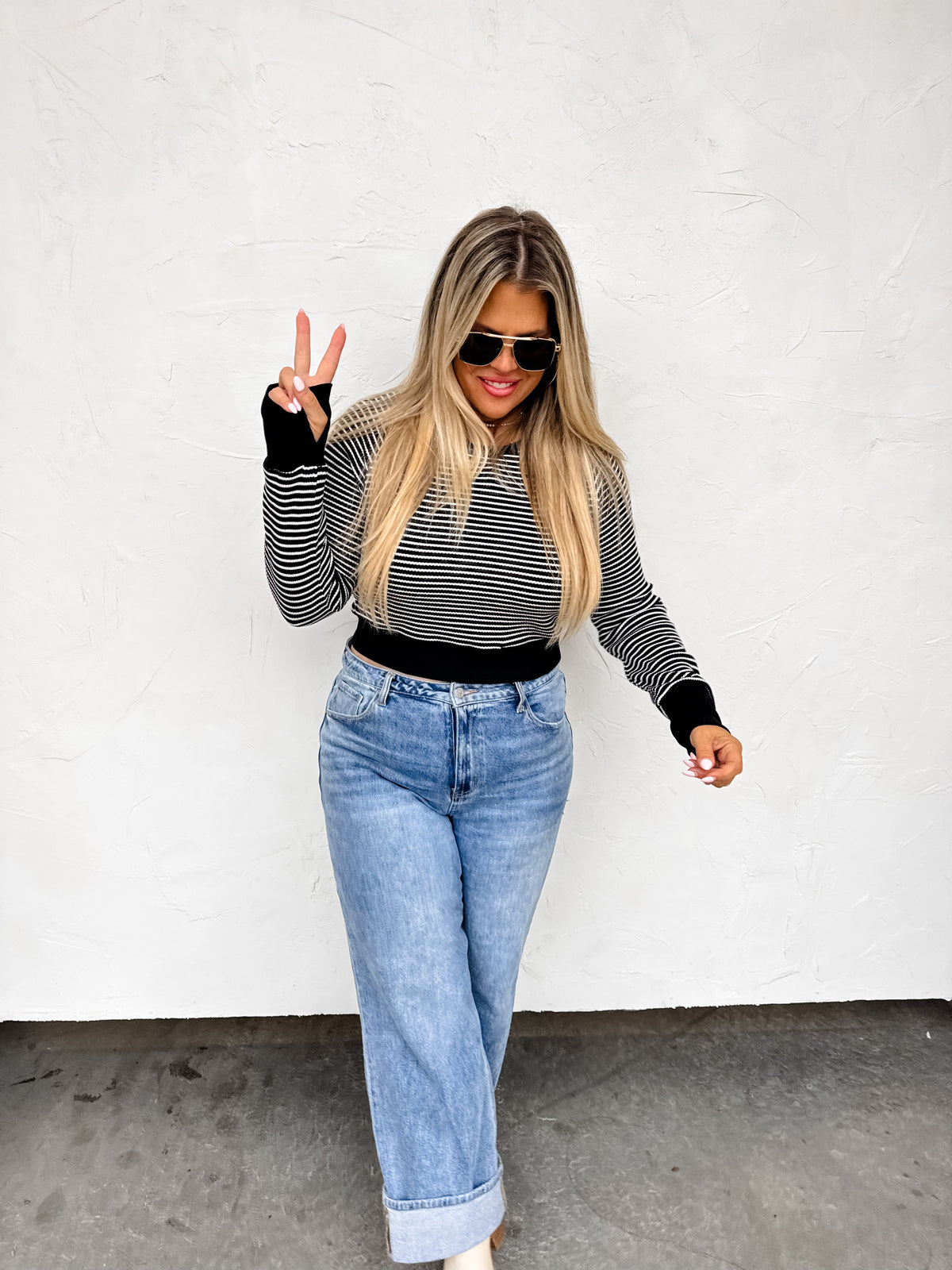RAYNAA WAFFLE STRIPE TOP