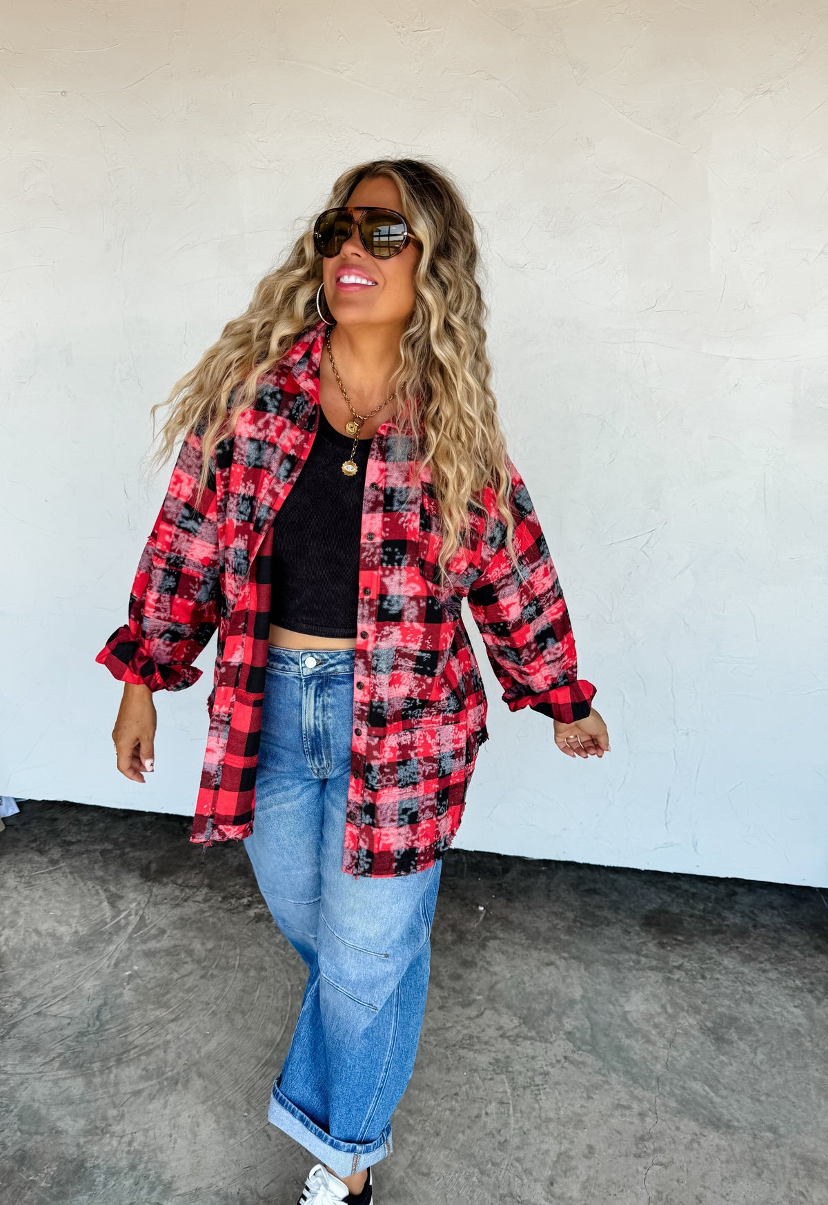 JUNIPER BLEACHED PLAID TOP