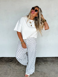 HADDIE  WIDE LEG CHECKER PANTS