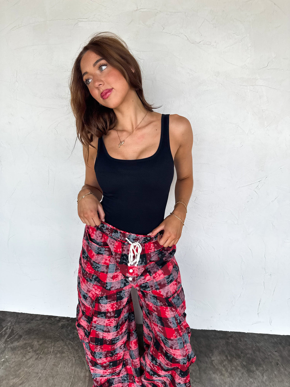 PLAID BEHAVIOR WIDE LEG PANTS