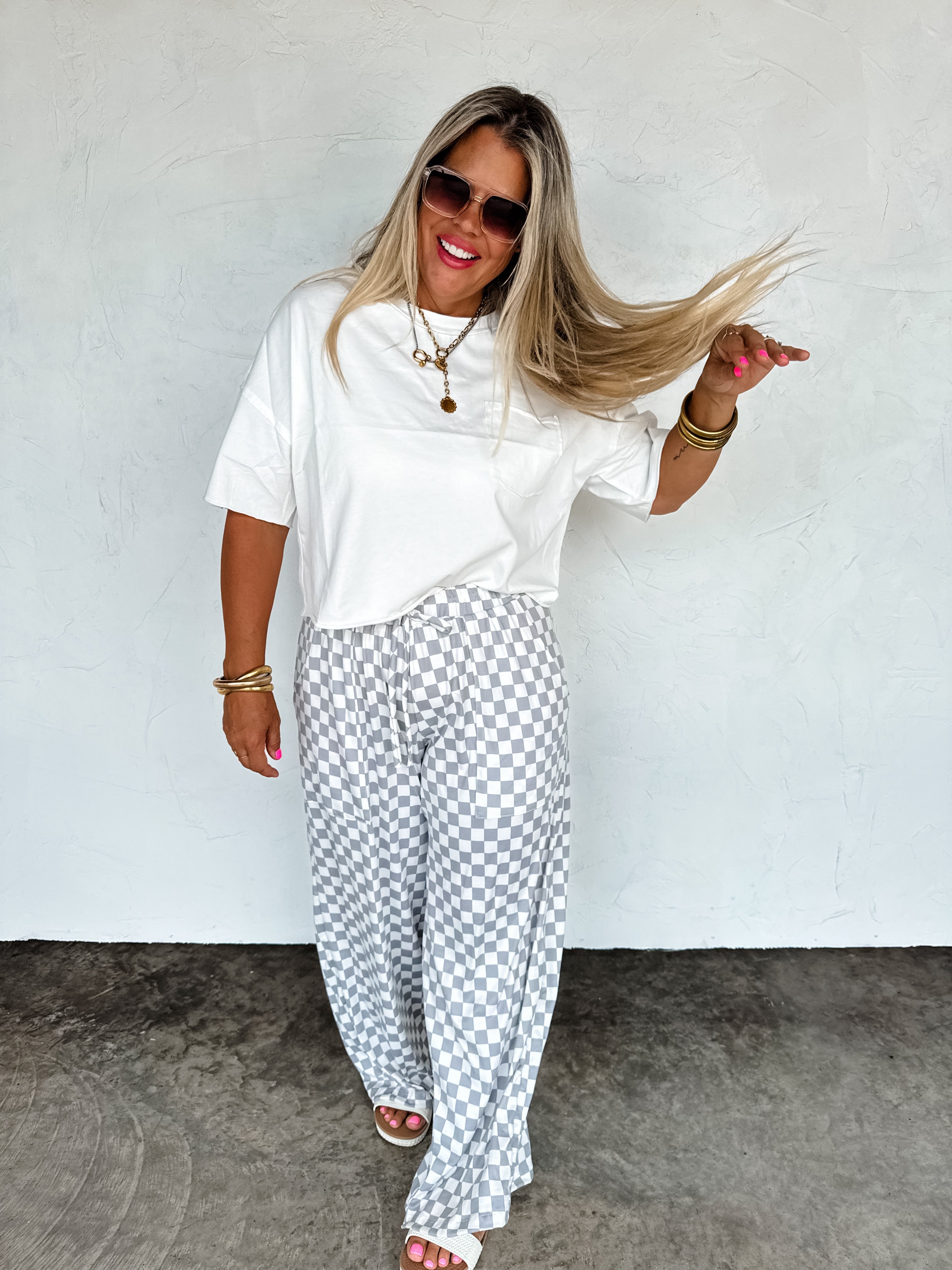 HADDIE WIDE LEG CHECKER PANTS – BLAKELEY BRAND