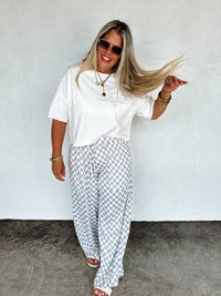 HADDIE  WIDE LEG CHECKER PANTS
