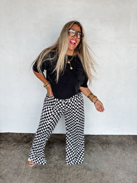 HADDIE  WIDE LEG CHECKER PANTS
