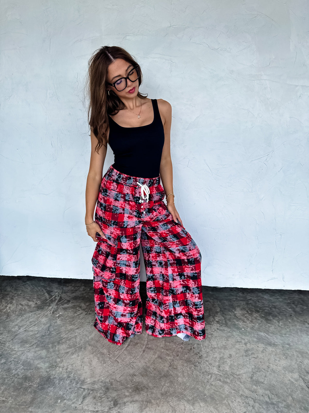 PLAID BEHAVIOR WIDE LEG PANTS