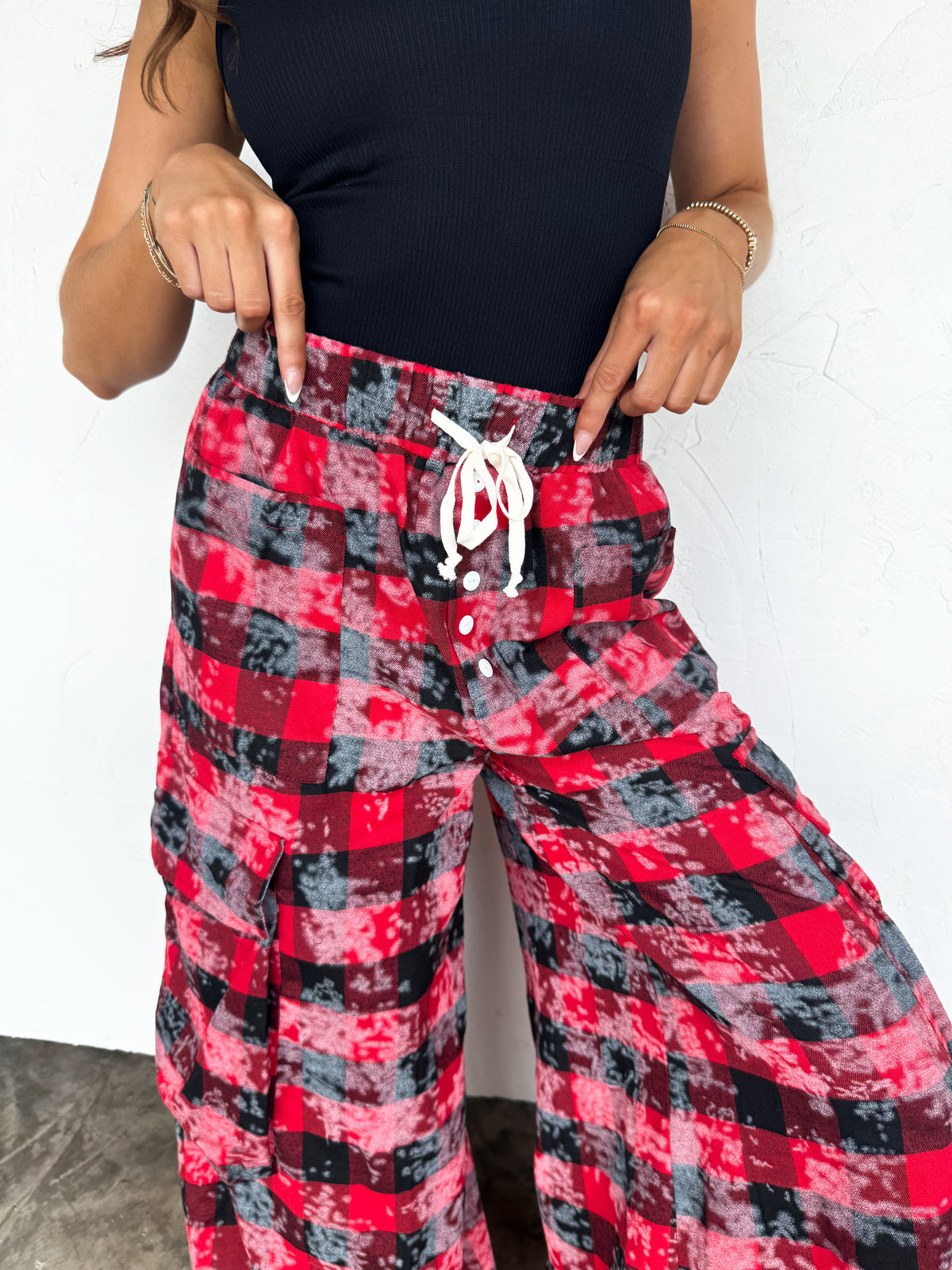 PLAID BEHAVIOR WIDE LEG PANTS