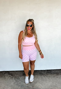 CHECKER BRA & BIKER SHORT SET