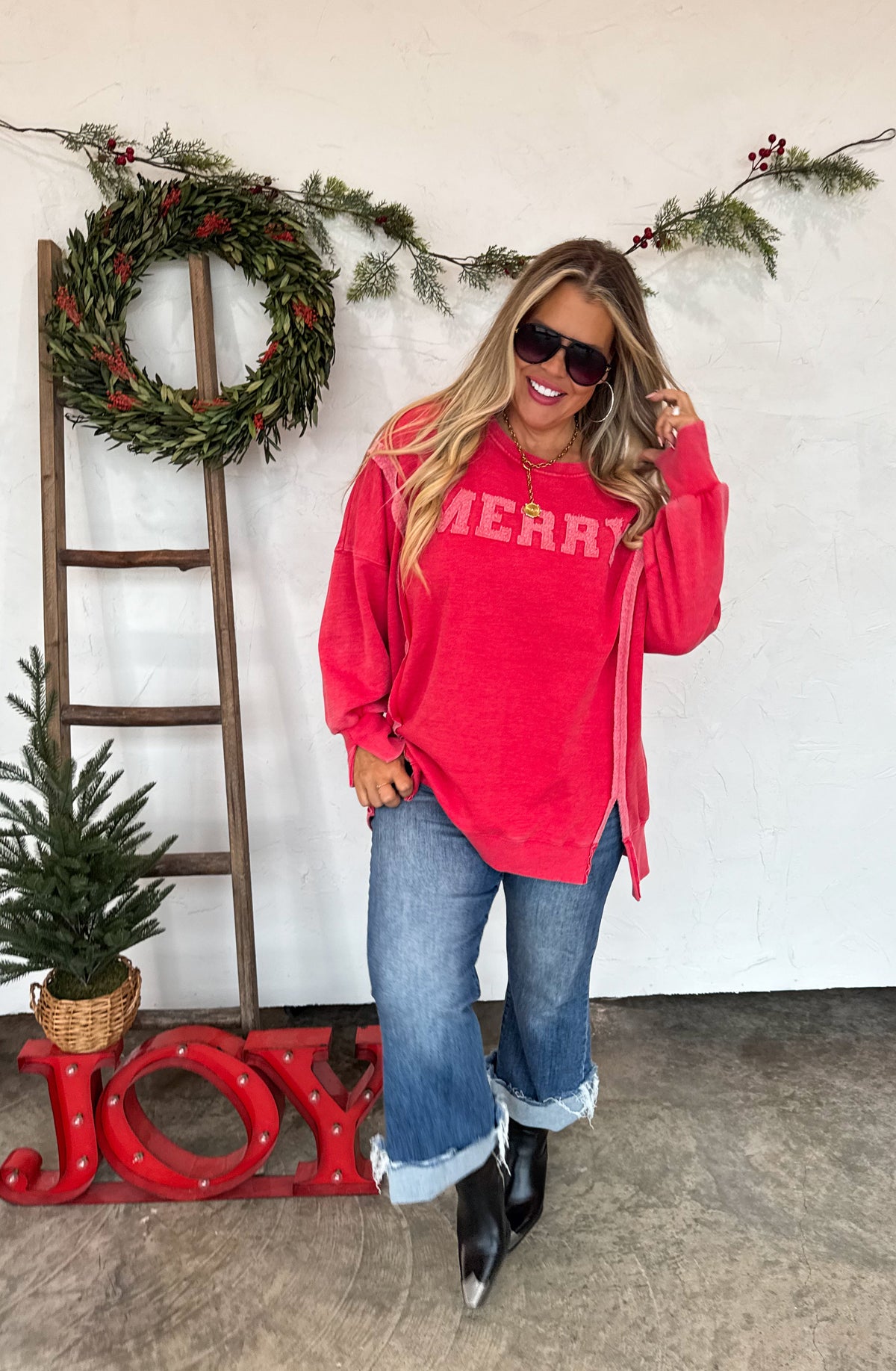 MERRY & HO HO HO CLASSIC CREW PULLOVER