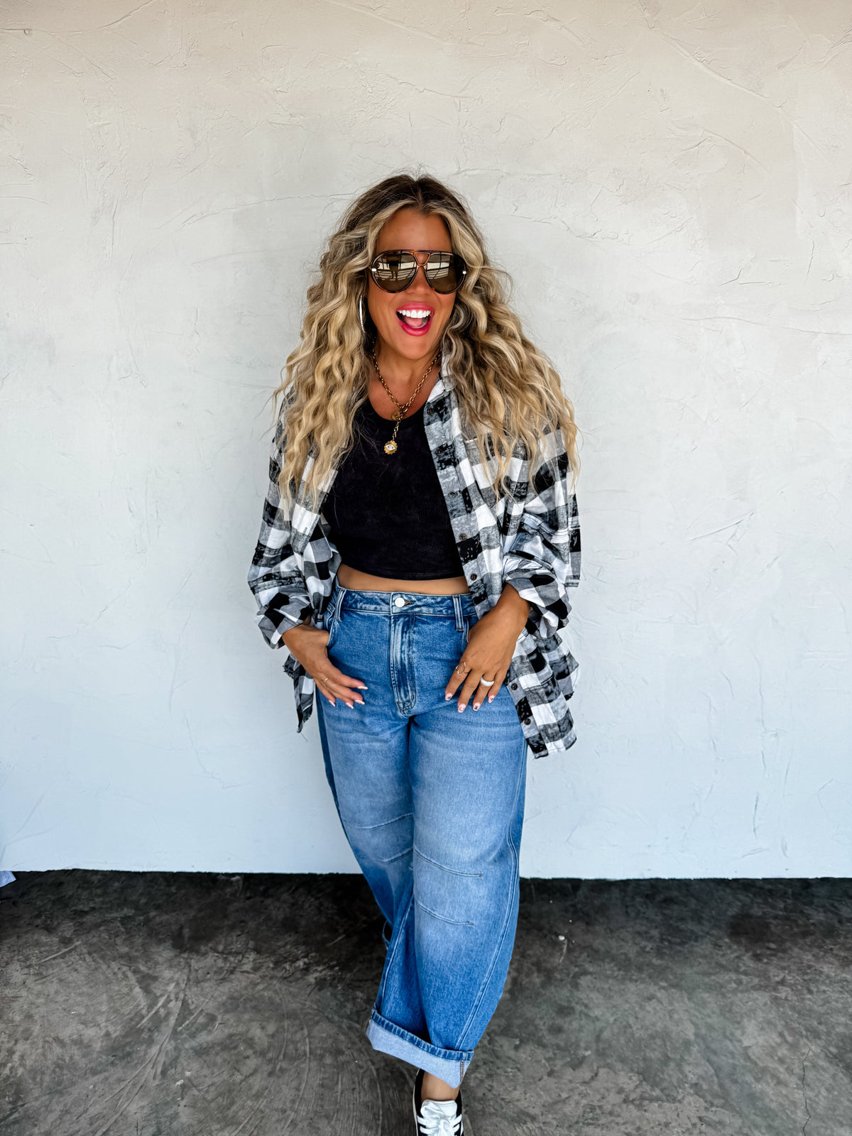 JUNIPER BLEACHED PLAID TOP