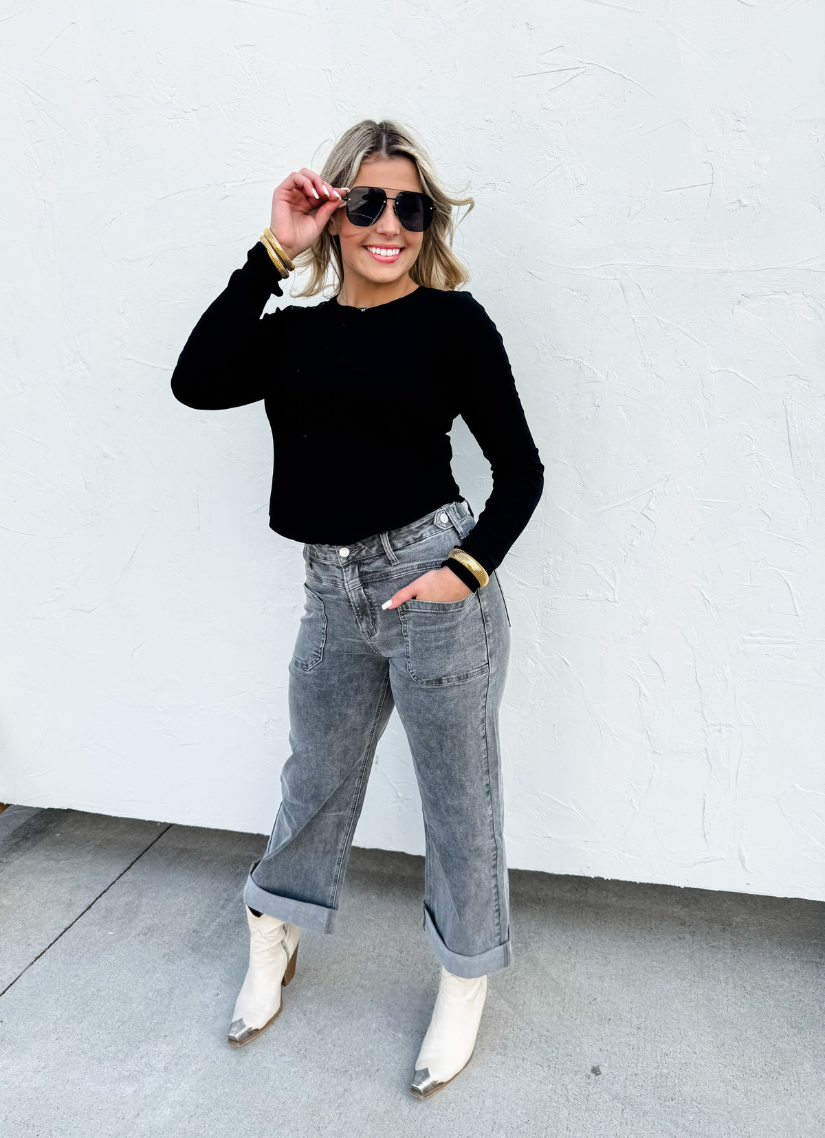 GREY CLOVER FRONT POCKET JEANS