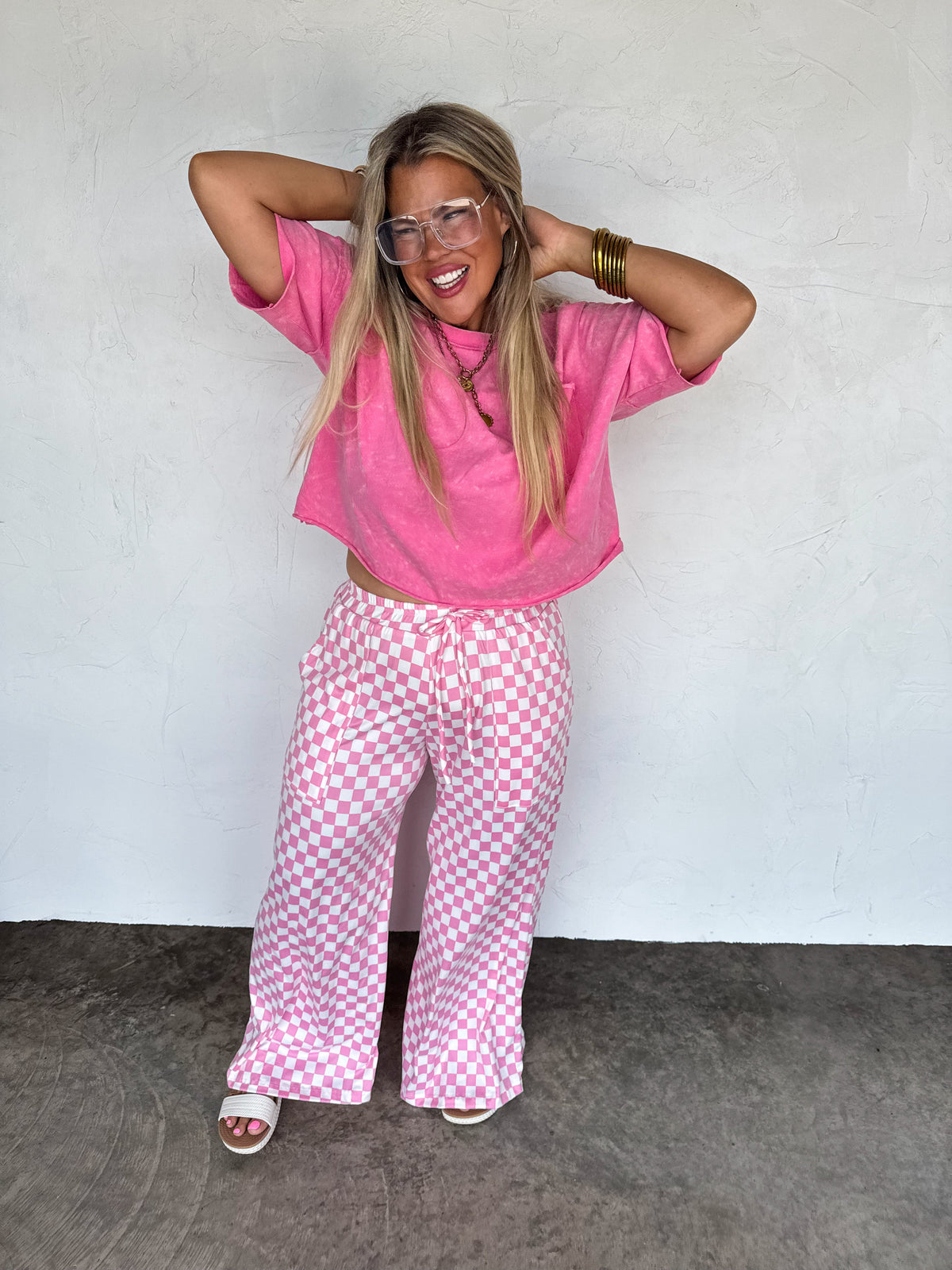 HADDIE  WIDE LEG CHECKER PANTS