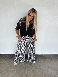 HADDIE  WIDE LEG CHECKER PANTS