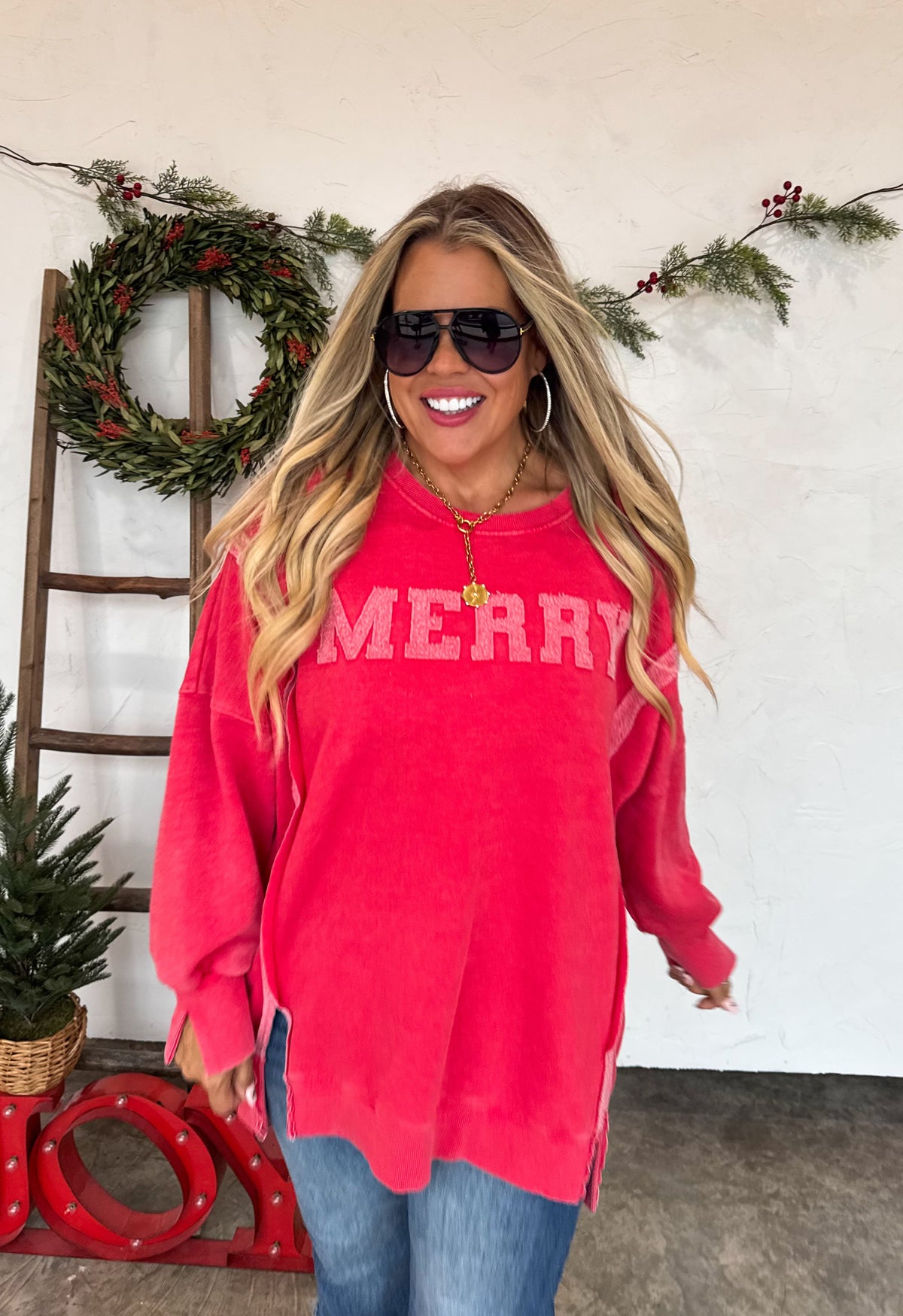MERRY & HO HO HO CLASSIC CREW PULLOVER
