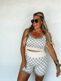 CHECKER BRA & BIKER SHORT SET