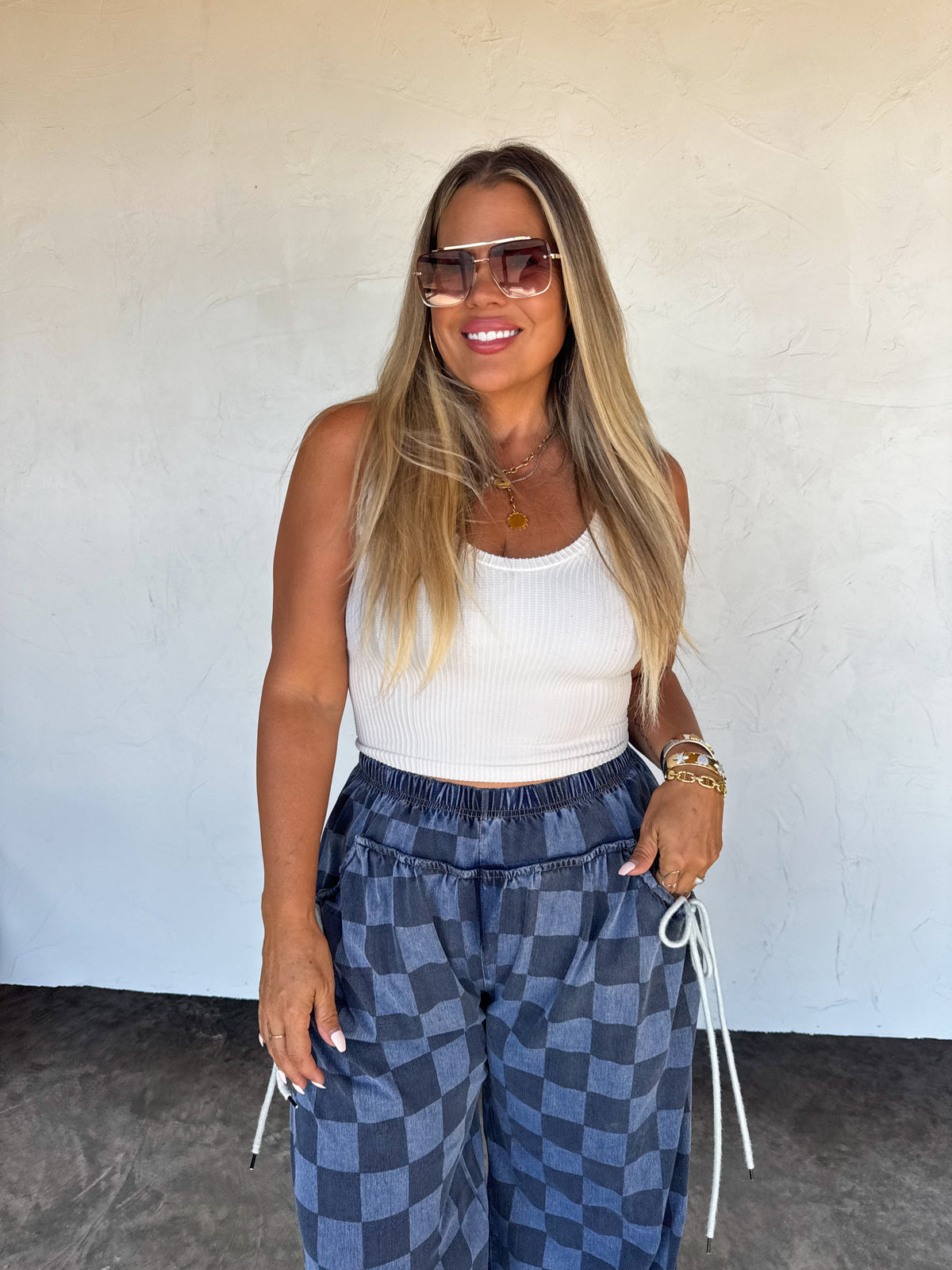 GO WITH THE FLOW CHECKER PANTS