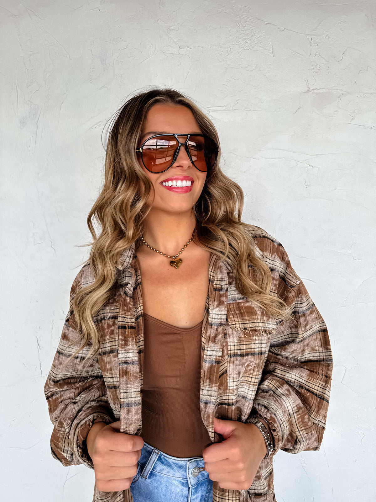 JUNIPER BLEACHED PLAID TOP