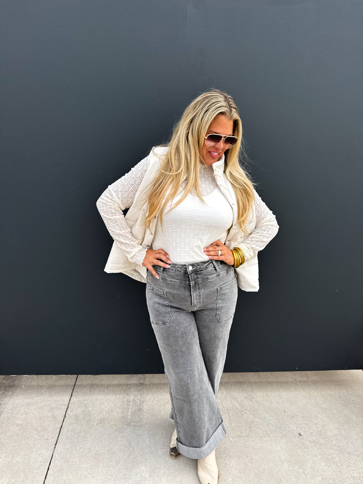 GREY CLOVER FRONT POCKET JEANS