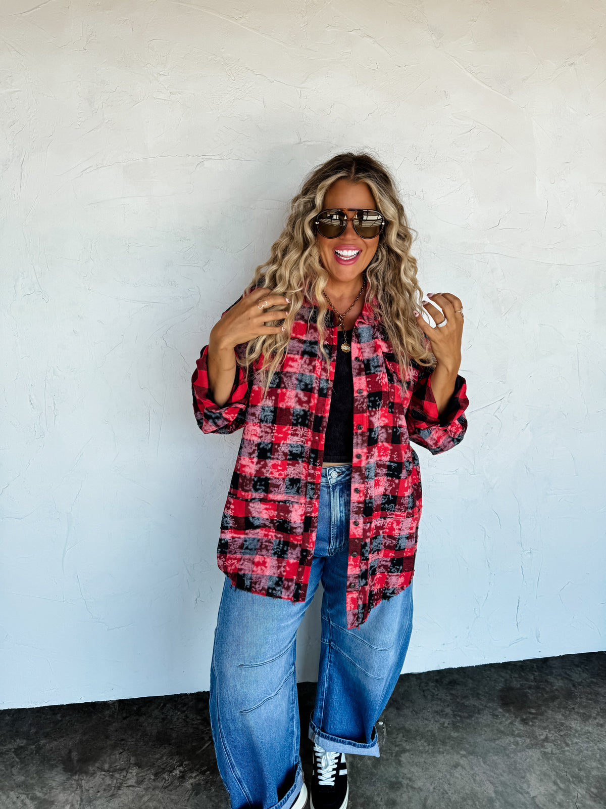 JUNIPER BLEACHED PLAID TOP