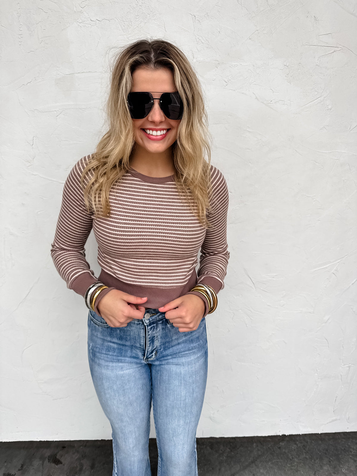 RAYNAA WAFFLE STRIPE TOP