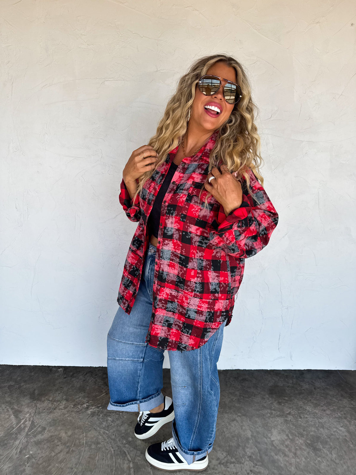 JUNIPER BLEACHED PLAID TOP