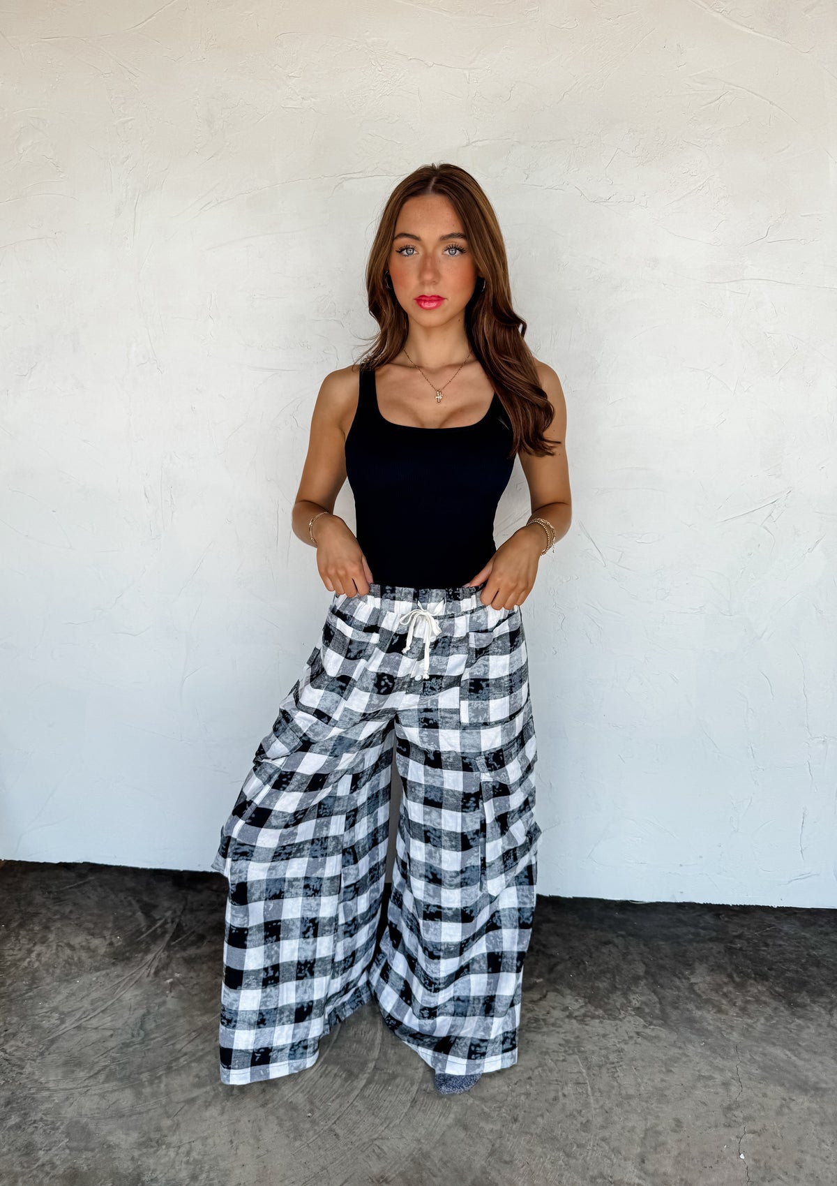 PLAID BEHAVIOR WIDE LEG PANTS