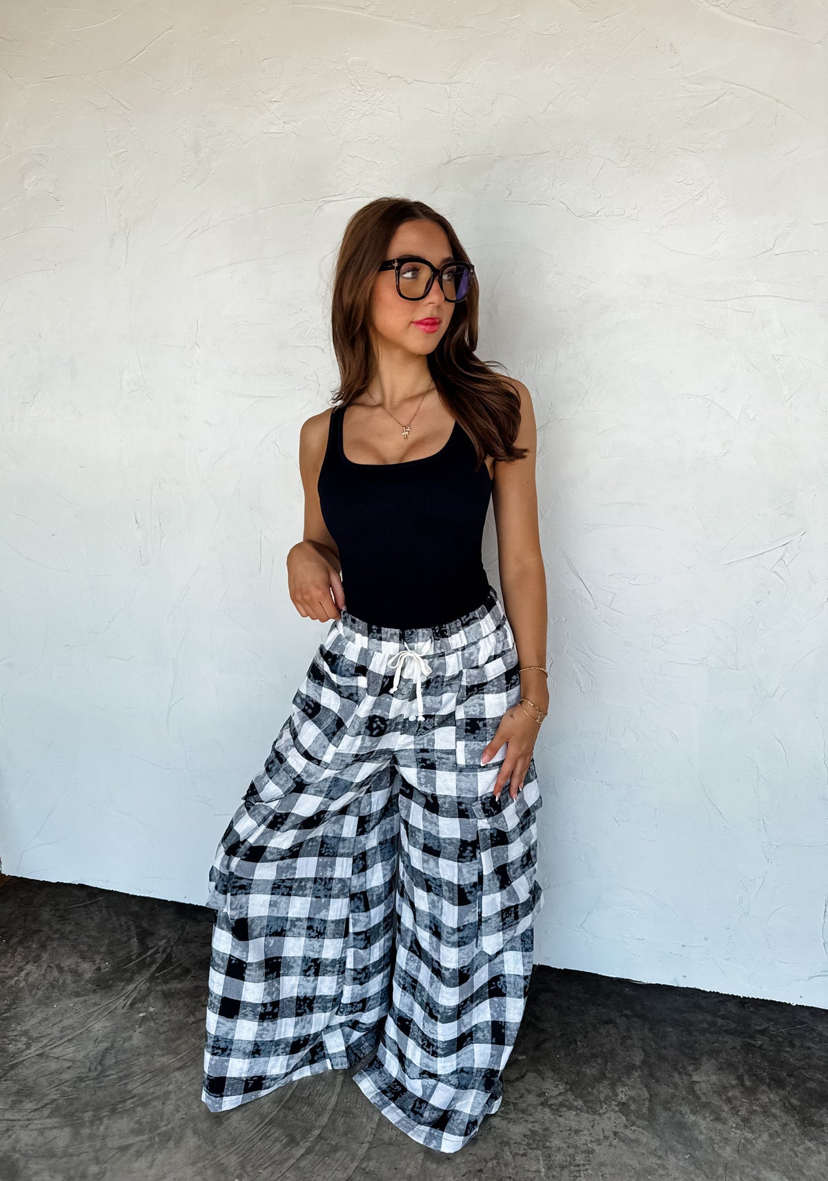 PLAID BEHAVIOR WIDE LEG PANTS