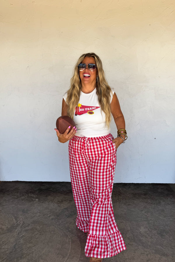 DIXIE GINGHAM RUFFLE PANTS