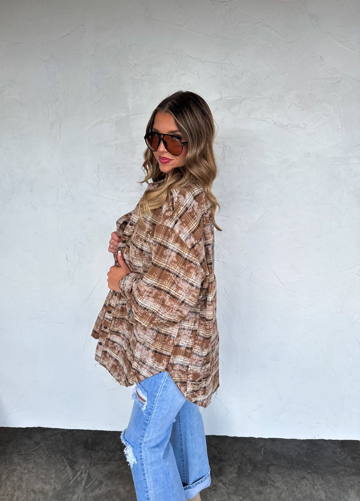 JUNIPER BLEACHED PLAID TOP