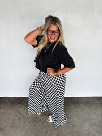 HADDIE  WIDE LEG CHECKER PANTS