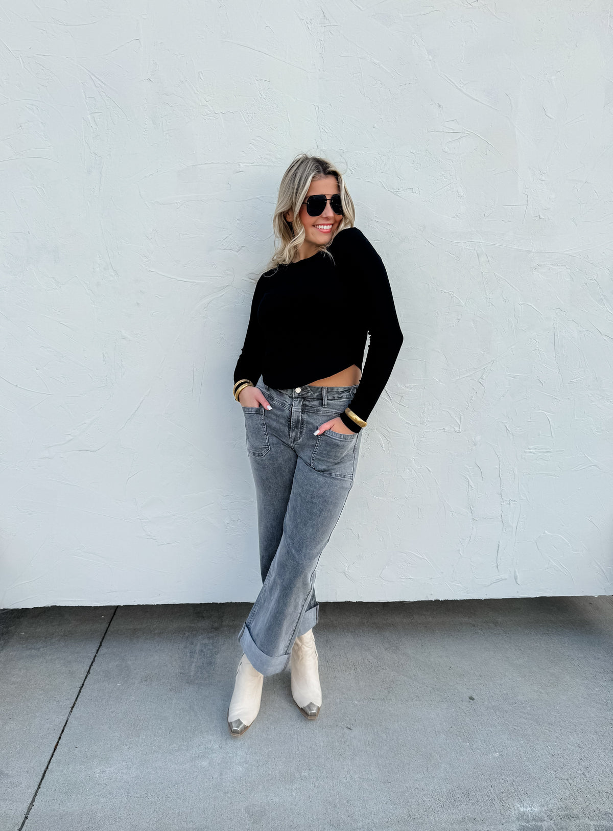 GREY CLOVER FRONT POCKET JEANS