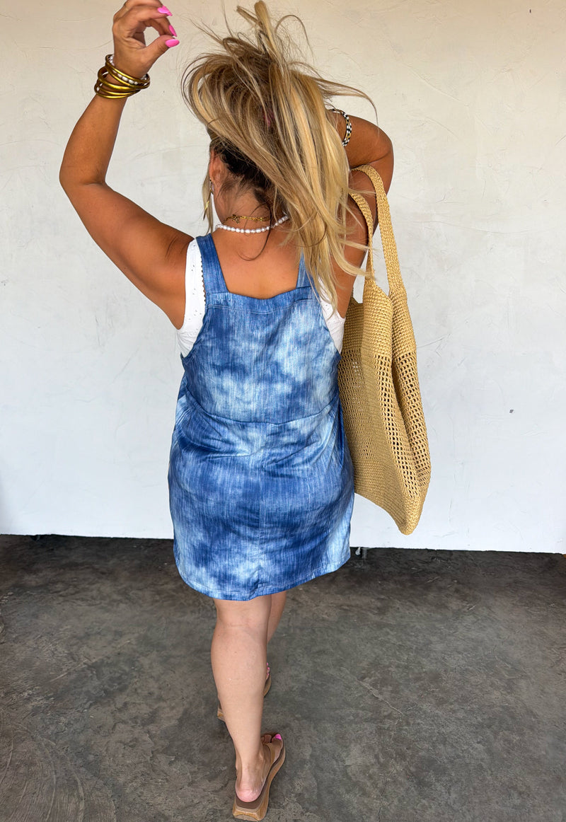 MOCK DENIM OVERALL SKIRT