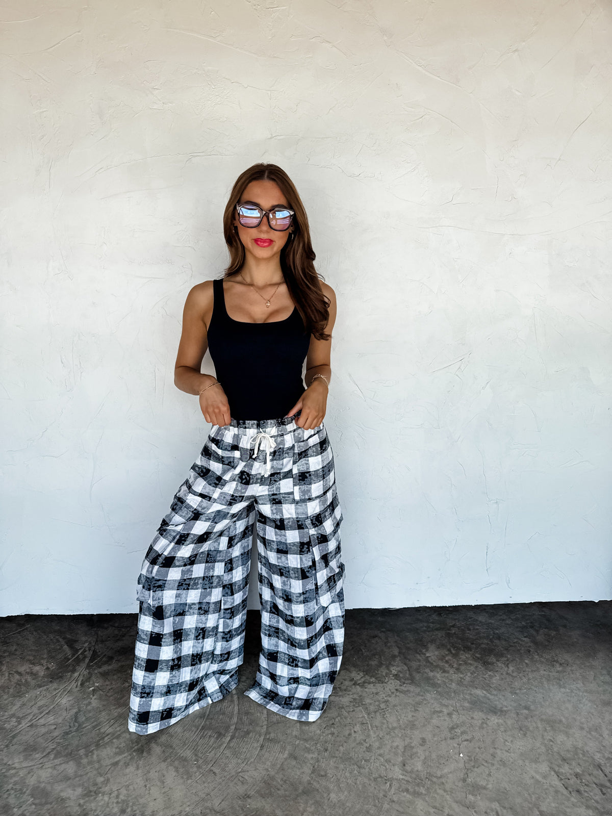 PLAID BEHAVIOR WIDE LEG PANTS