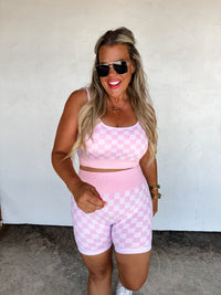 CHECKER BRA & BIKER SHORT SET