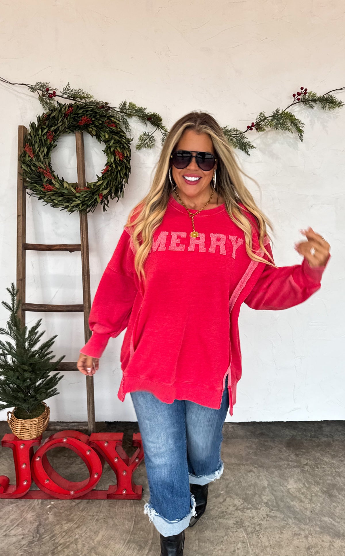 MERRY & HO HO HO CLASSIC CREW PULLOVER