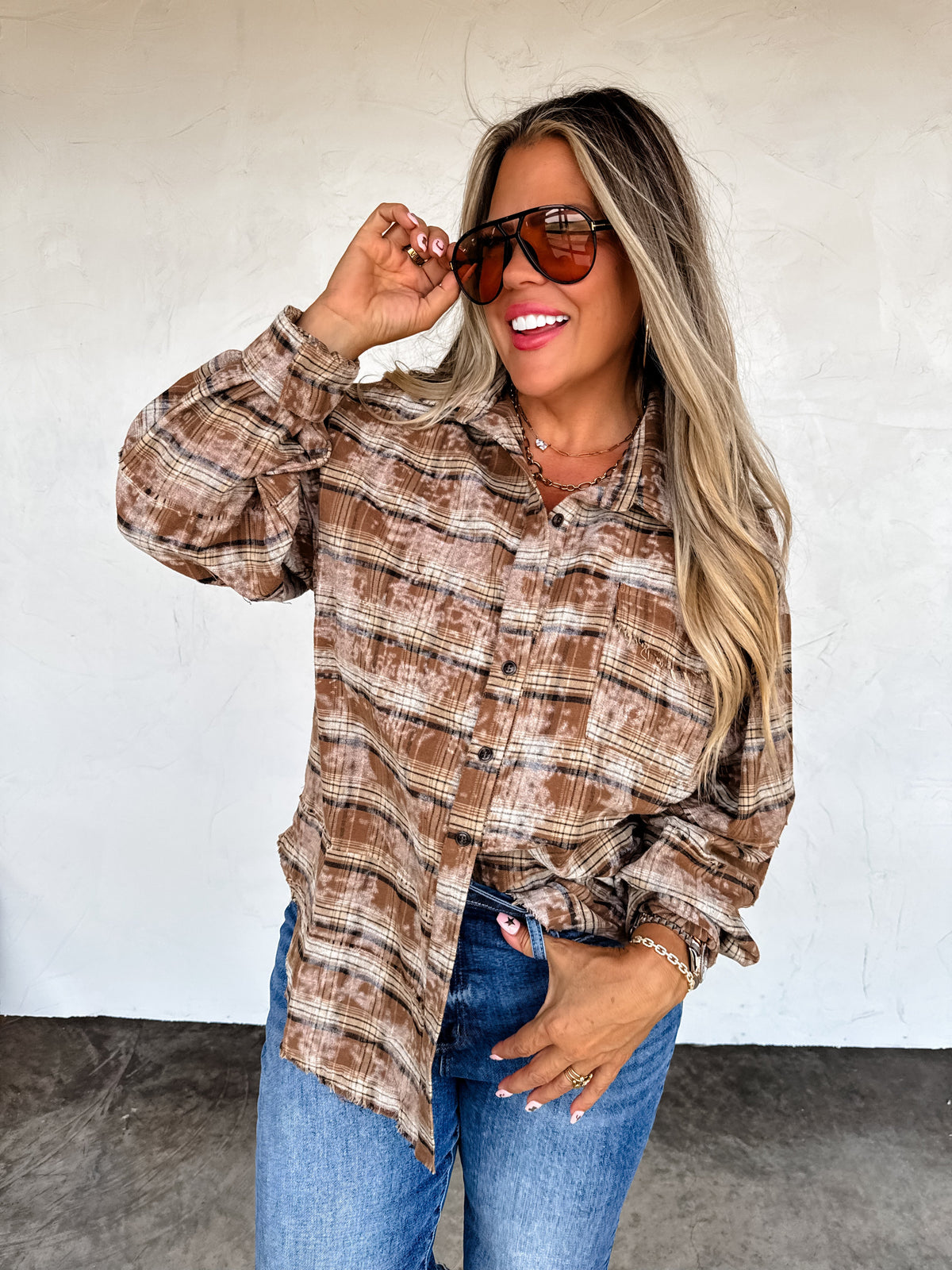 JUNIPER BLEACHED PLAID TOP