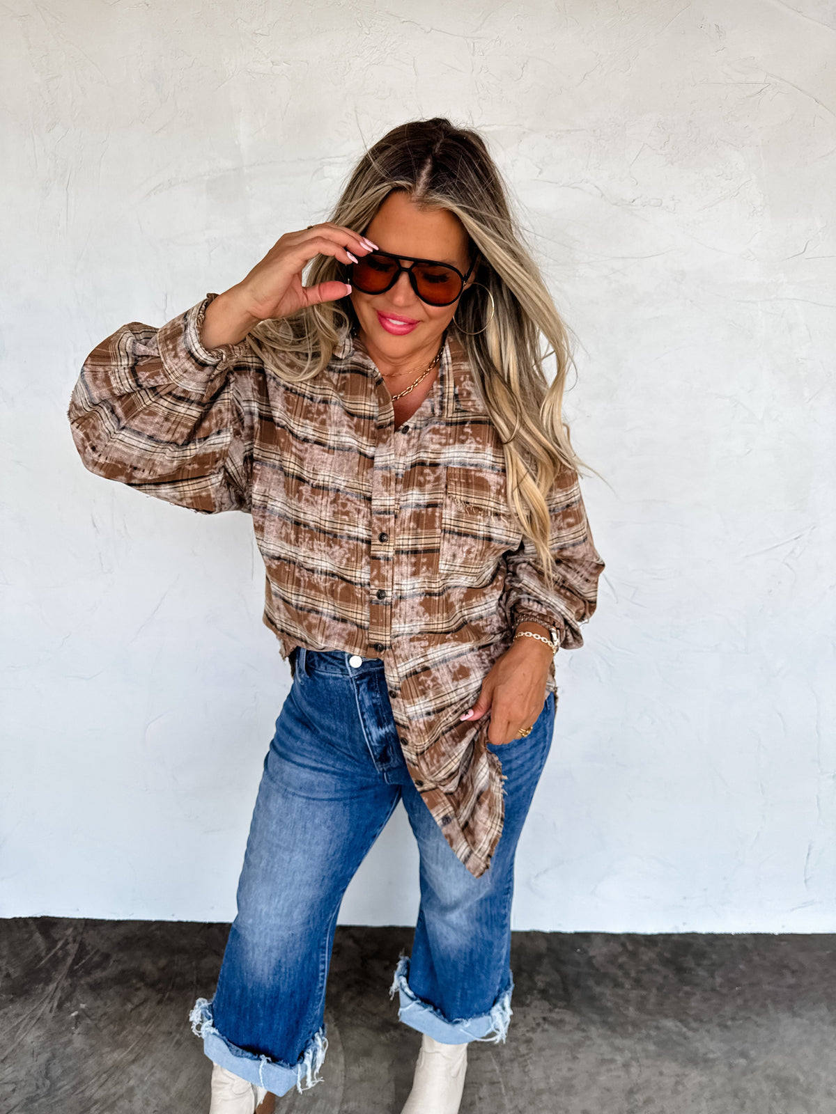 JUNIPER BLEACHED PLAID TOP