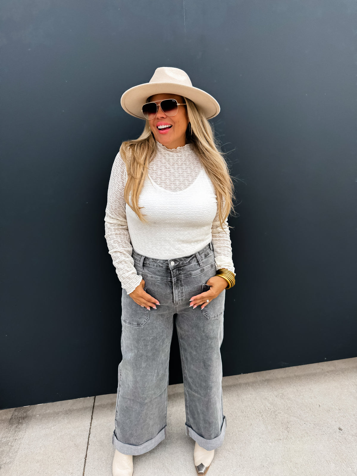 GREY CLOVER FRONT POCKET JEANS