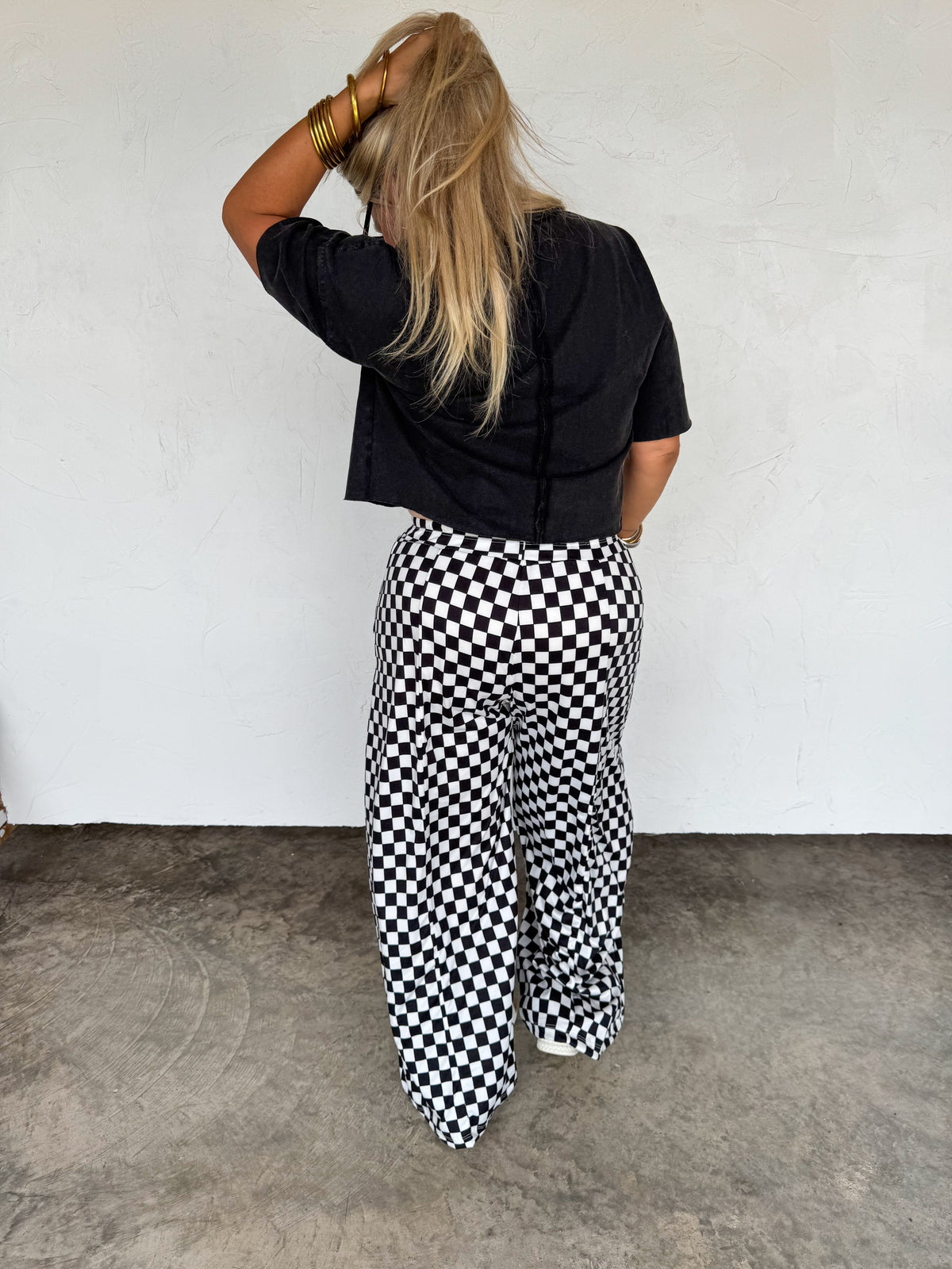 HADDIE  WIDE LEG CHECKER PANTS