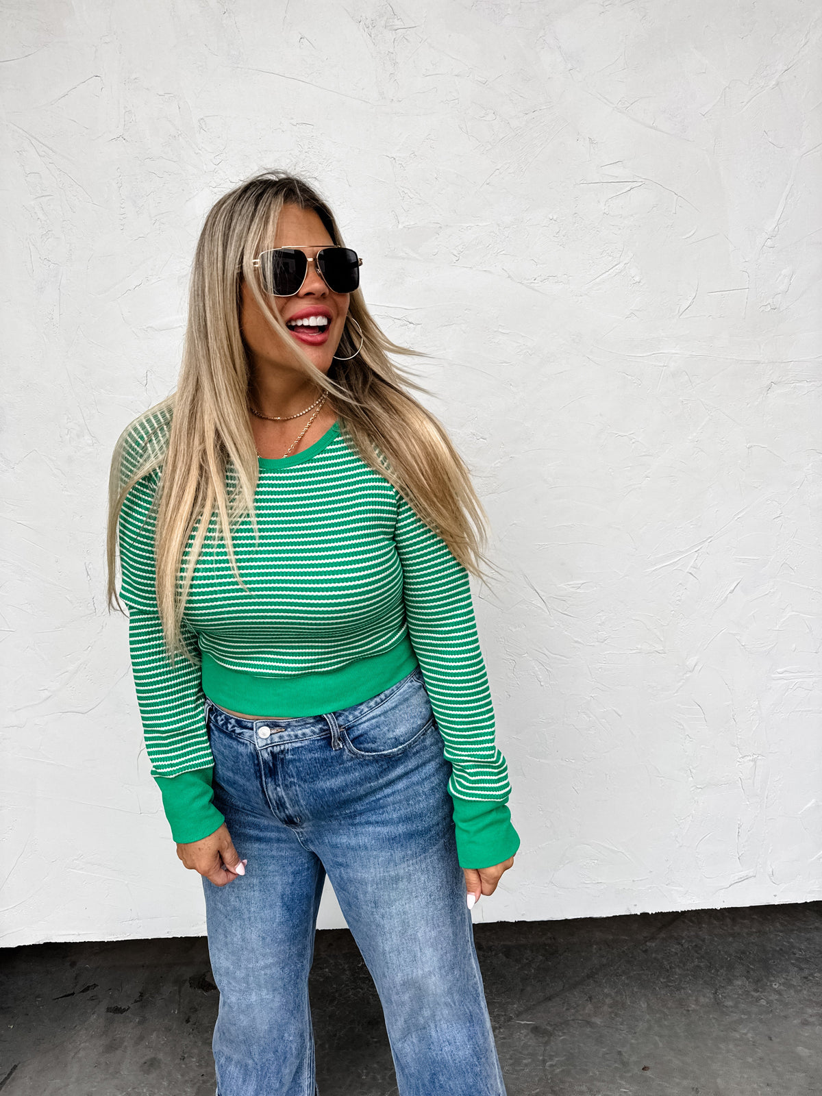 RAYNAA WAFFLE STRIPE TOP