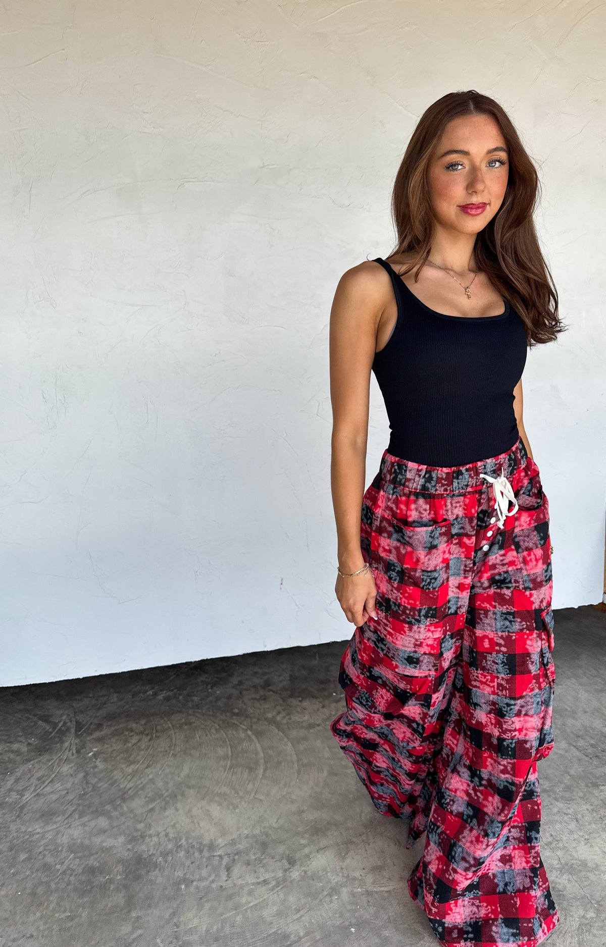 PLAID BEHAVIOR WIDE LEG PANTS